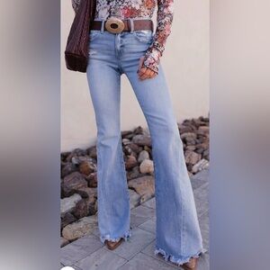 KANCAN Juliet MidRise Raw Hem Flare Jeans